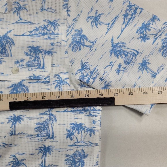 Croft & Barrow Quick Dry Shirt Mens Small Tropical Print White Blue‎ Fish - Picture 8 of 8